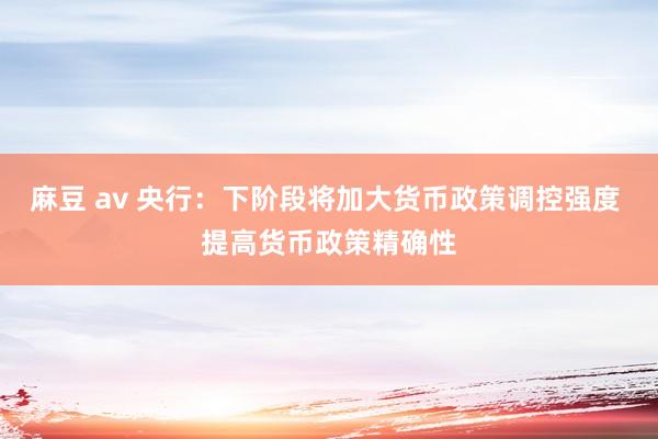 麻豆 av 央行：下阶段将加大货币政策调控强度 提高货币政策精确性