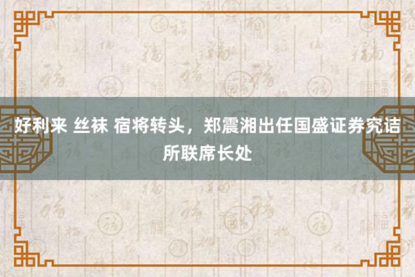 好利来 丝袜 宿将转头，郑震湘出任国盛证券究诘所联席长处