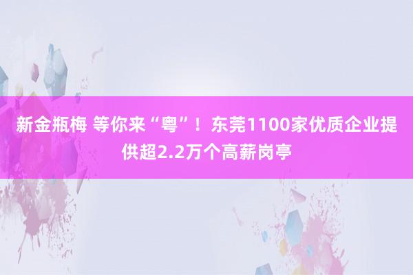 新金瓶梅 等你来“粤”！东莞1100家优质企业提供超2.2万个高薪岗亭