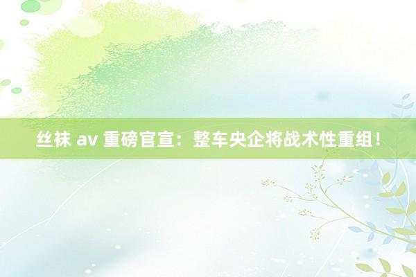 丝袜 av 重磅官宣：整车央企将战术性重组！