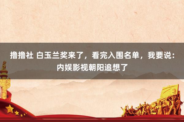 撸撸社 白玉兰奖来了，看完入围名单，我要说：内娱影视朝阳追想了